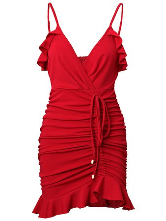 Mini Ruched Ruffled Cami Dress in Red L | Sammydress.com