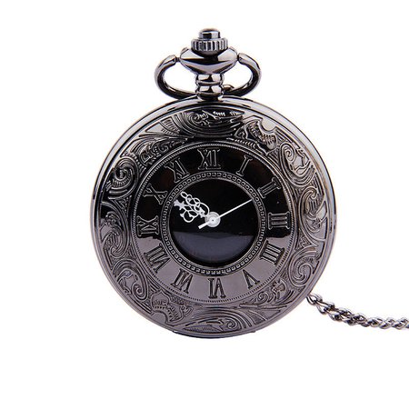 Vintage Black Roman Numerals Numbers Dual Display Pocket Watch with Chain is Worth Buying - NewChic