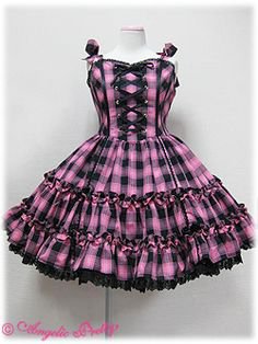 black and pink lolita plaid dress