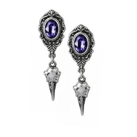 Shadow Soul raven skull Earrings with violet crystals
