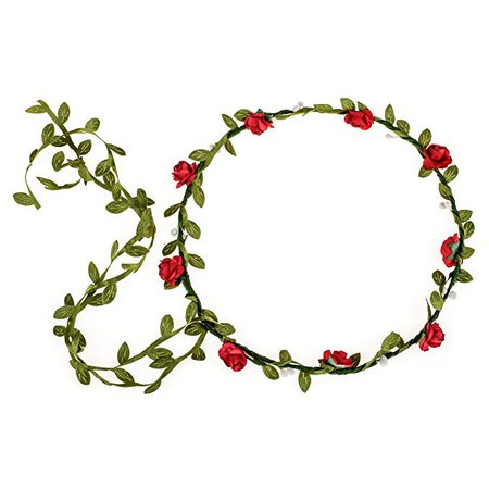 June Bloomy Paper Rose Flower Headband with Tail Boho Floral Crown Wreath (Red) at Amazon Women’s Clothing store