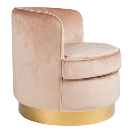 Hollywood Regency Style Brass Base Velvet Tube Chair | Chairish