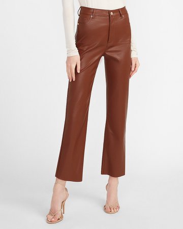 Super High Waisted Vegan Leather Cropped Straight Pant