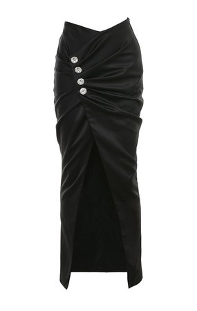 Clothing : Skirts : 'Rani' Black Crystal Button Satin Maxi Skirt