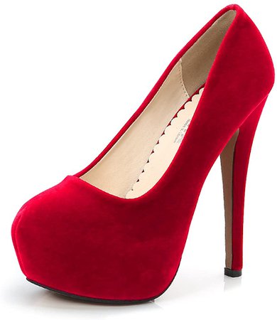 Amazon.com | OCHENTA Women's Round Toe Platform Slip On High Heel Dress Pumps Soft Velvet Red 40 - US 8.5 | Pumps