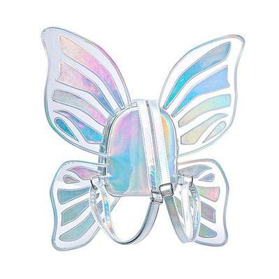 (1) Iridescent Fairy Backpack with Holographic Wings - Silver