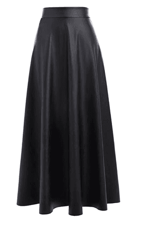 Kate Kasin Women's PU Faux Leather High Waist A-Line Long Skirt