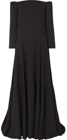 Tiered Off-the-shoulder Silk-cady Gown - Black