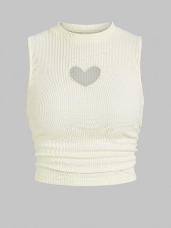 ZAFUL Textured Ruched Side Heart Cut Out Tank Top In LIGHT YELLOW | ZAFUL 2023