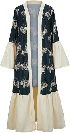 Women Floral Printed Kimono Long Sleeve Open Front Cardigan Flare Sleeve Long Maxi Caftan Dress at Amazon Women’s Clothing store
