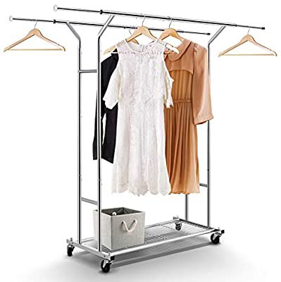 Amazon.com: Simple Trending Double Rail Clothing Garment Rack, Heavy Duty Commercial Grade Rolling Clothes Organizer with Wheels and Bottom Shelves, Holds up to 250 lbs, Chrome: Home & Kitchen