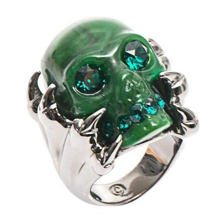 Green Skull Sterling Silver Ring