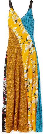 Paneled Printed Silk Crepe De Chine Maxi Dress - Yellow