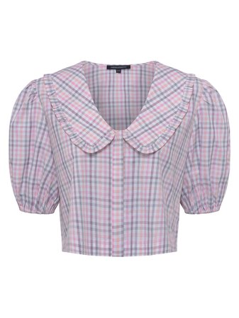 Yaki Check Peter Pan Collar Blouse Soft Pink Check– French Connection US