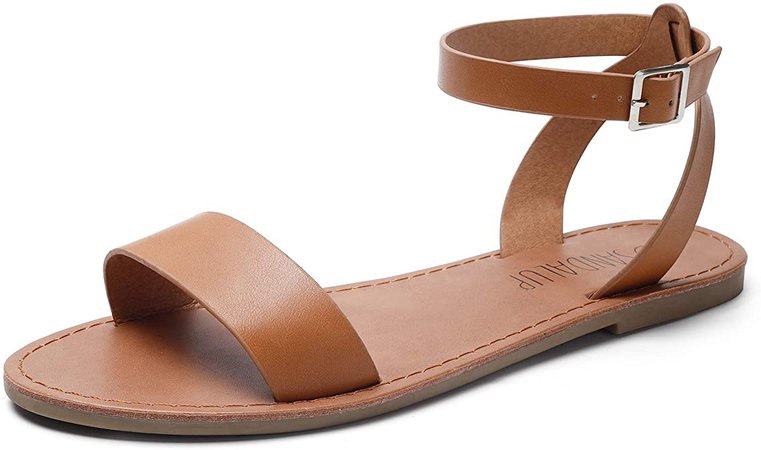 AmazonSmile | SANDALUP Women’s Soft Faux Leather Open Toe and Ankle Strap Buckle Flat Sandals | Flats