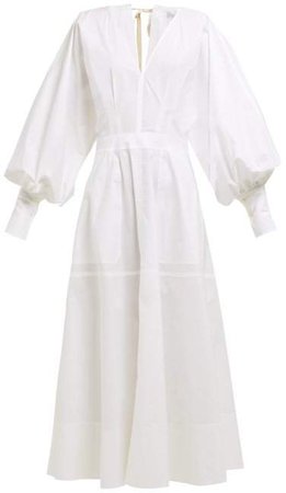 Mathews - Elsie Balloon Sleeve Cotton Blend Dress - Womens - White