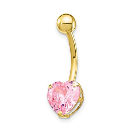 10K Yellow Gold with 8MM Pink Cu Heart Belly Button Dangle Ring Naval - Walmart.com