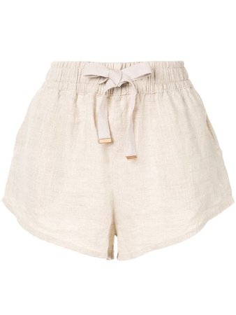 Tan Drawstring Linen Shorts