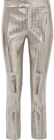 Novida Metallic Striped Leather Skinny Pants - Silver