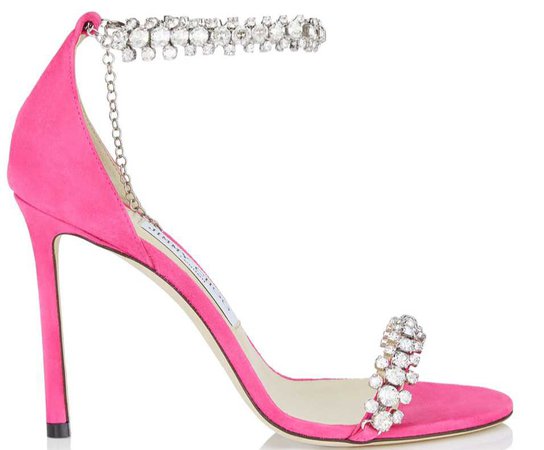 Jimmy Choo | SHILOH 100  Hot Pink Suede Open Toe Sandal with Jewel Trim