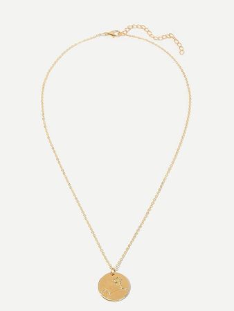 Leo Engraved Round Pendant Necklace 1pc | SHEIN