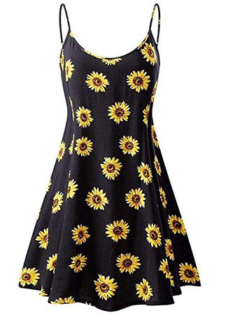 UGET Women's Sleeveless Adjustable Strappy Summer Beach Swing Dress Asia M Sunflower at Amazon Women’s Clothing store:
