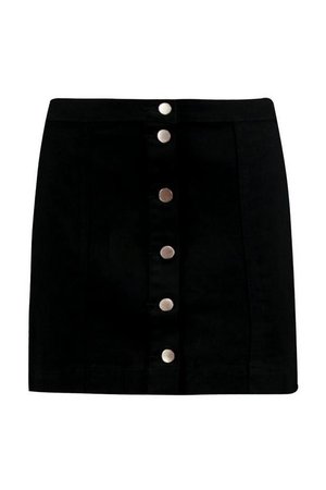Button Through Denim A Line Skirt Black