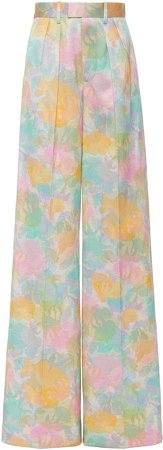 Marc Jacobs Printed Silk-Cotton Pleated Flared Trousers Size: 0