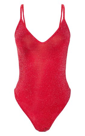 Scarlet Textured Glitter Strappy Bodysuit | PrettyLittleThing