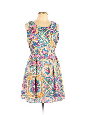Alice Moon by Moon Collection 100% Polyester Paisley Blue Casual Dress Size L - 72% off | thredUP