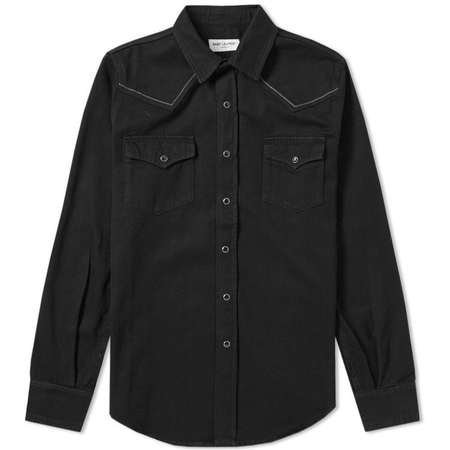 Saint Laurent Yolk Embroidery Western Denim Shirt Black