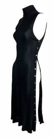 C. 2001 Gianni Versace Black Slinky Sleeveless Snap Up Dress | My Haute Wardrobe