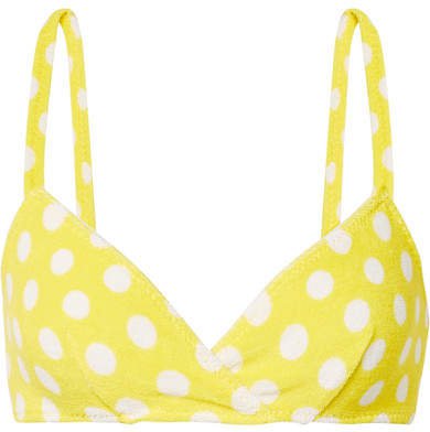 Yasmin Polka-dot Stretch-cotton Terry Bikini Top - Bright yellow