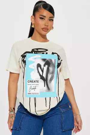 Create Love Graffiti Tshirt - Cream | Fashion Nova, Screens Tops and Bottoms | Fashion Nova