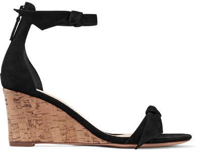 Clarita Bow-embellished Suede Wedge Sandals - Black