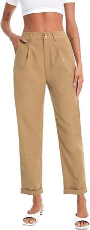 Floerns Women's Casual High Waisted Cropped Work Pants Trousers with Pocket Khaki S at Amazon Women’s Clothing store