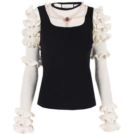 black and white ruffle sleeve top - gucci