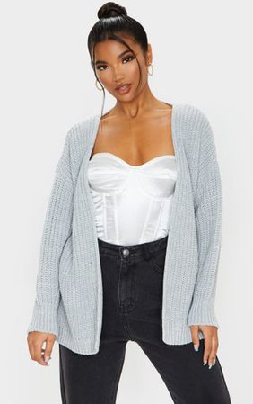 Grey Chunky Knit Slouchy Cardigan | Knitwear | PrettyLittleThing
