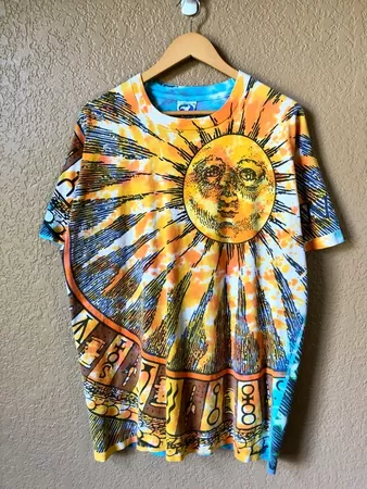 Vintage 1992 Liquid Blue Sun & Moon Astronomy Tie Dye Single Stitch Tee Shirt | Grailed