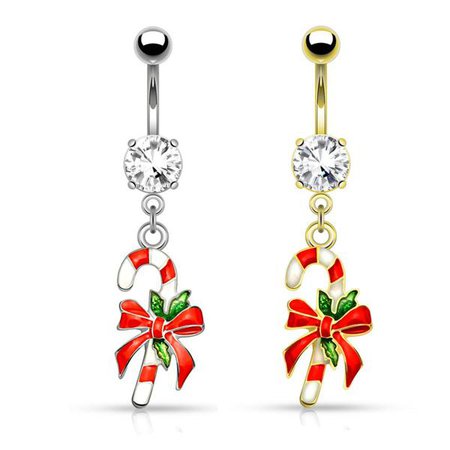 Christmas Candy Cane Dangle Belly Button Ring – Beauty Mark Body Jewelry