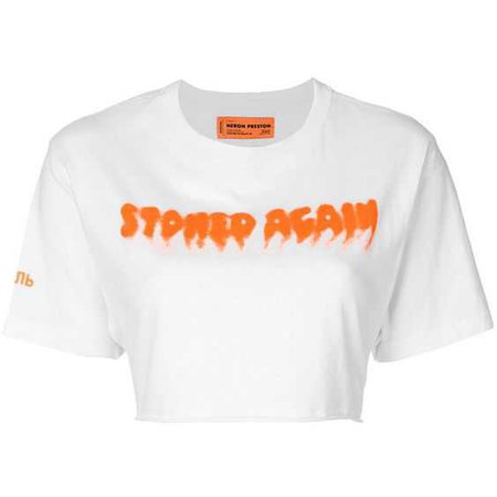 Heron Preston sprayed cropped T-shirt ($182) ❤ liked on Polyvore featuring tops, t-shirts, white, short sleeve tops, white short sleeve t shirt, white tee, white top and white t shirt