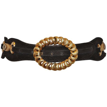 Leo Lola Coco-Brown Suede with Gilded Gold Vermeil Hardware Belt For Sale at 1stDibs