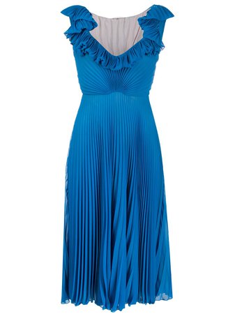 Marco De Vincenzo Silk Ruffle Pleated Midi Dress MD5475MDVVE02 Blue | Farfetch