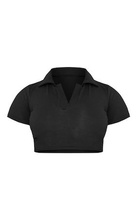 Shape Black Cotton Collar Detail Crop Top | PrettyLittleThing USA