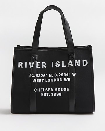 Black RI branded canvas shopper bag | River Island