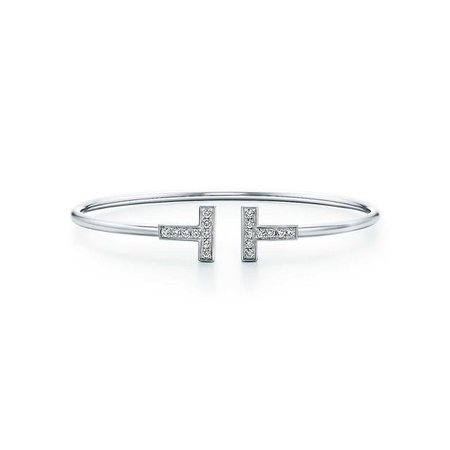 Tiffany T wire bracelet in 18k white gold with diamonds, medium. | Tiffany & Co.