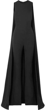 Cape-effect Silk-georgette Jumpsuit - Black