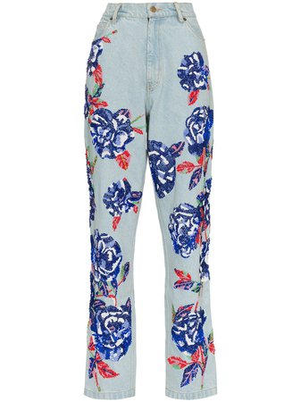 Ashish floral embellished straight leg jeans £1,080 - Shop Online - Fast Global Shipping, Price