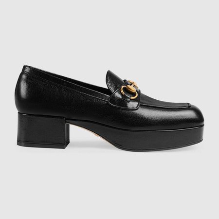 Black Leather Platform Loafer With Horsebit | GUCCI® UK