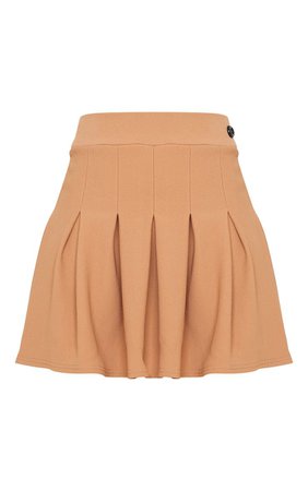 Camel Pleated Side Split Tennis Skirt | PrettyLittleThing